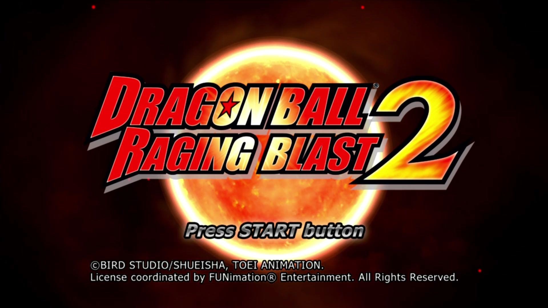 Dragon Ball: Raging Blast 2 title screen for Xbox 360